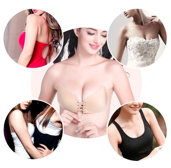 Sujetador push-up invisible autoadaptable, vista frontal puesto